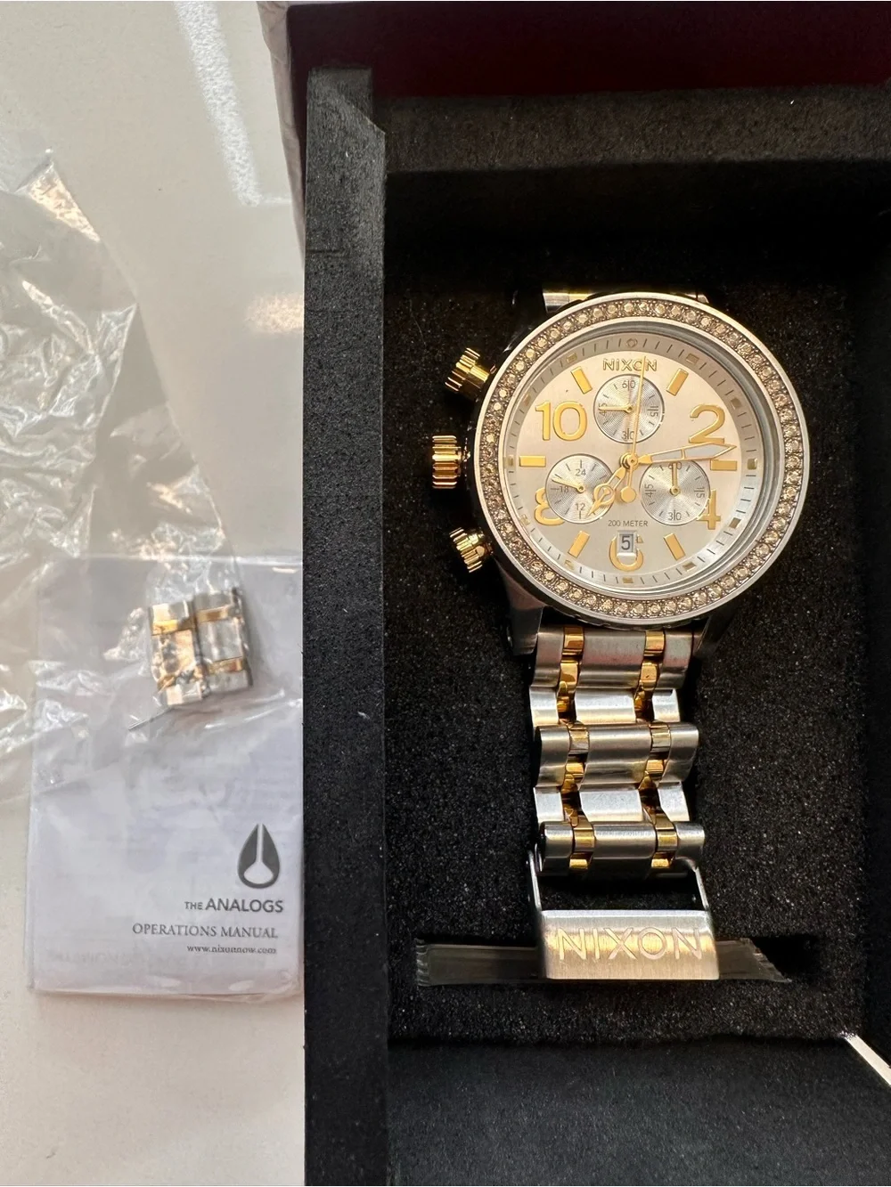 Nixon Rose Gold and Silver Crystal-Accented Chronograph Watch